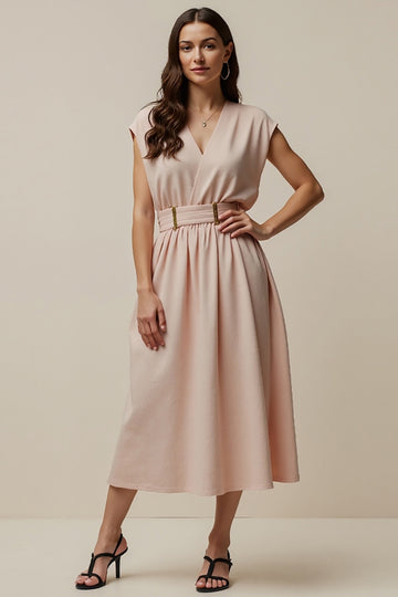 A Line Blush V-Neck Midi Work Dress